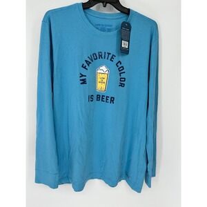 Life‎ is Good Mens XXL Crusher Tee My Favorite Color is Beer Long Sleeve Blue